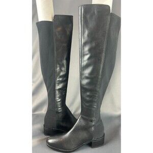 Calvin Klein Black Round Toe Zip-Up Fabric + Leather Riding Boot Size 5M NEW